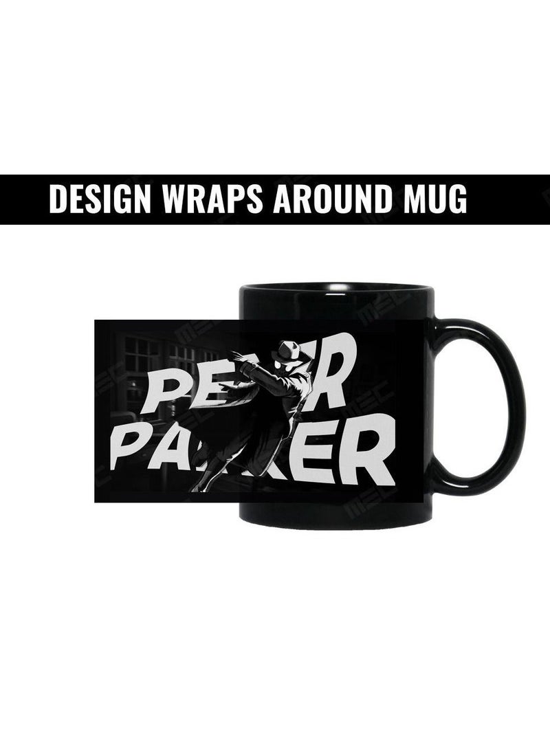 MEC كوب قهوة بطباعة تصميم سبايدرمان 11 أونصة كامل باللون الأسود - Image 2