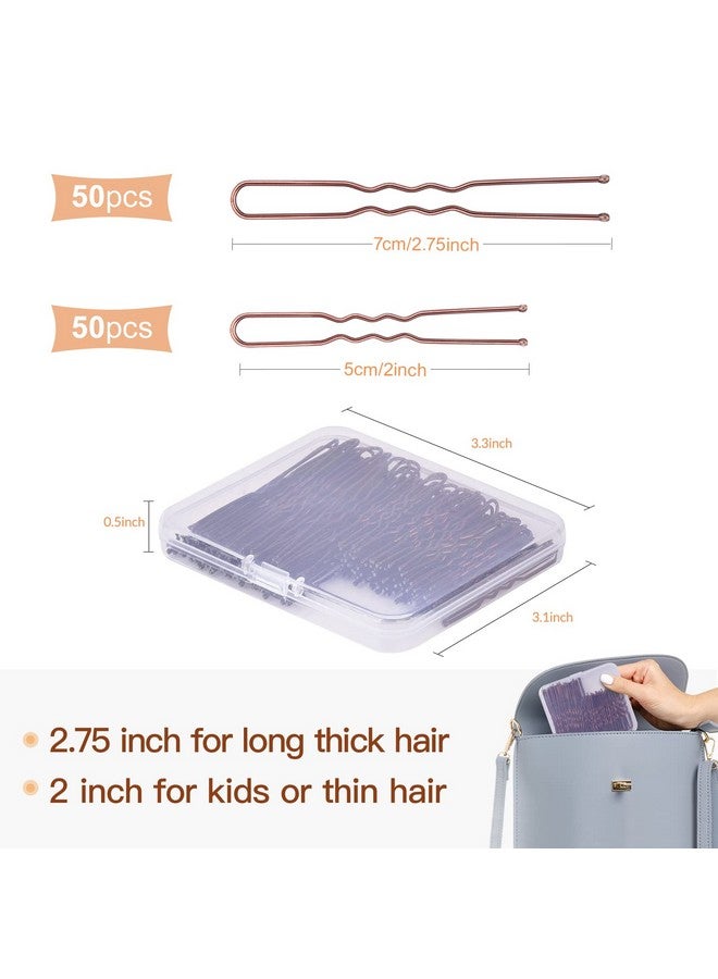 IKOCO Hair Pins For Women Ikoco 2 Inch And 2.75 Inch Hair Pins For Buns Brown U Shaped Hair Pins With Storage Box 50Pcs Of Each Size - Image 2