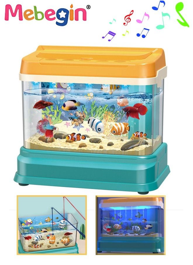 MEBEGIN Mini Aquarium Artificial Fish Tank with 2 pieces Moving Fish , Fake Aquarium Toy Fish Tank with USB Powered and Magnetic Bottle  - Image 1