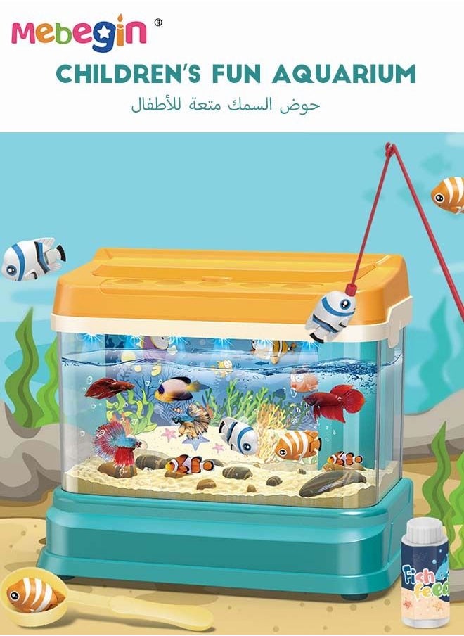 حوض أسماك صغير حوض أسماك اصطناعي مع قطعتين متحركتين للأسماك ، لعبة حوض أسماك مزيفة مع زجاجة مغناطيسية تعمل بالطاقة USB