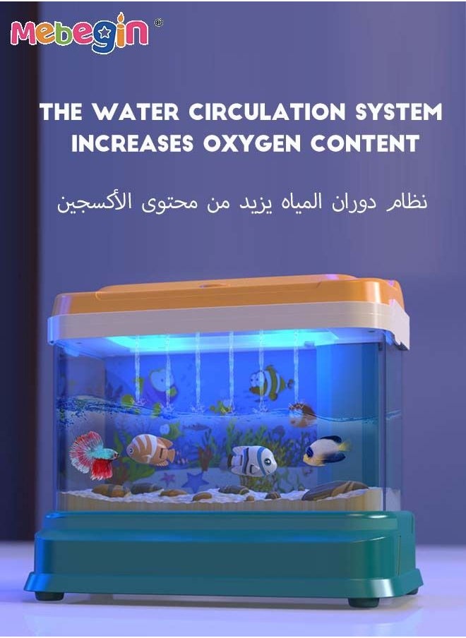 حوض أسماك صغير حوض أسماك اصطناعي مع قطعتين متحركتين للأسماك ، لعبة حوض أسماك مزيفة مع زجاجة مغناطيسية تعمل بالطاقة USB