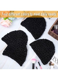 Geyoga 4 Pieces Mesh Crochet Hair Net Rayon Knit Snood Hat Thick Short Women Hairnet Snoods Cover Ornament For Sleeping (Black)  - Image 4