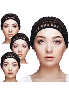 Geyoga 4 Pieces Mesh Crochet Hair Net Rayon Knit Snood Hat Thick Short Women Hairnet Snoods Cover Ornament For Sleeping (Black)  - Image 1