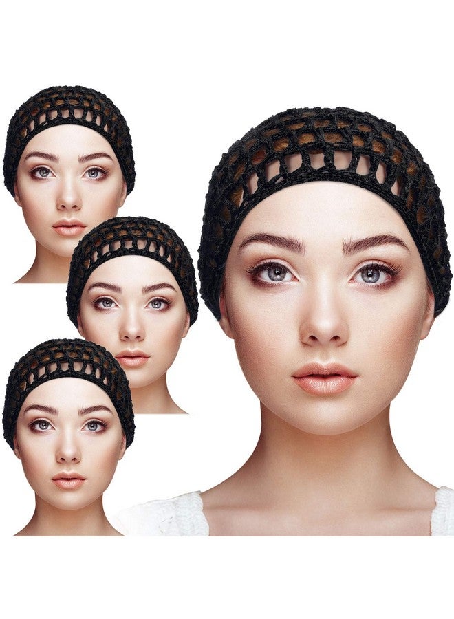 Geyoga 4 Pieces Mesh Crochet Hair Net Rayon Knit Snood Hat Thick Short Women Hairnet Snoods Cover Ornament For Sleeping (Black)  - Image 1