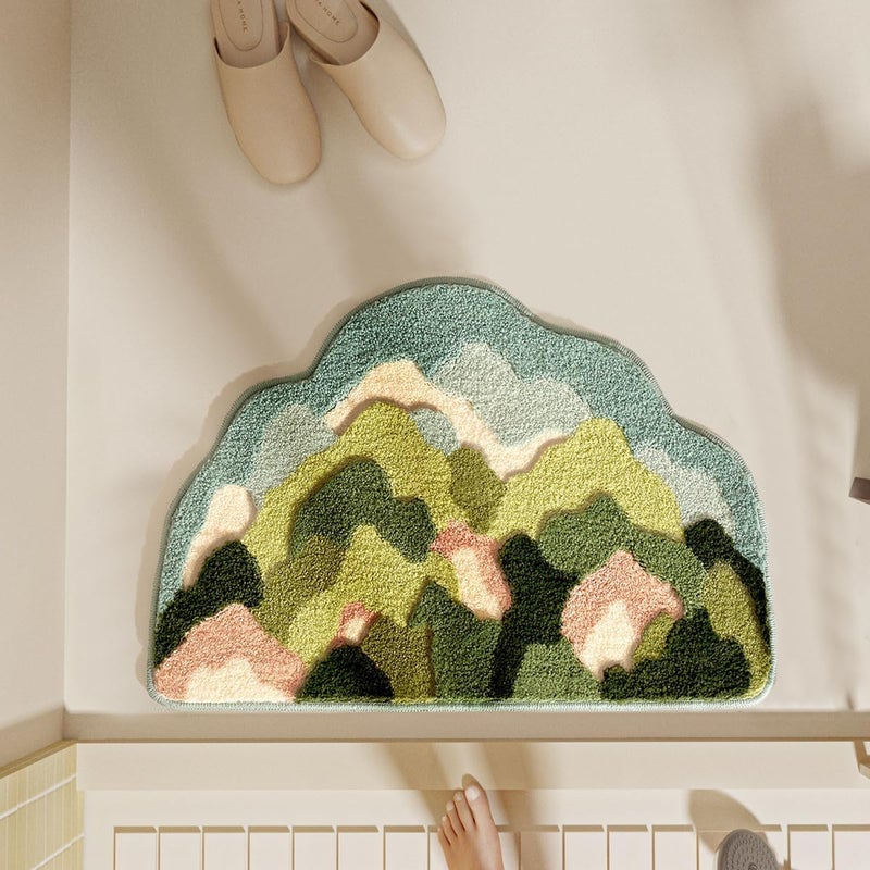 Tyrafry Moss Bathroom Mat, Ultra Soft Floor Mat Leaves Absorbent Shower Rug Moss Bath Rug Non Slip Area Rug for Bedroom Small Washable Carpet, 18 x 27 Inches, Mountain - Image 3