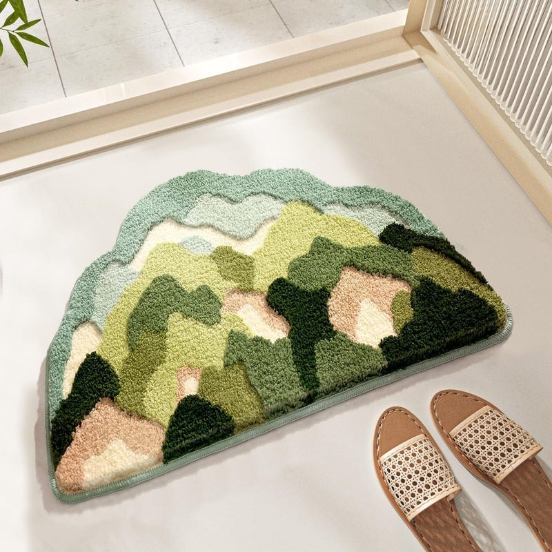 Tyrafry Moss Bathroom Mat, Ultra Soft Floor Mat Leaves Absorbent Shower Rug Moss Bath Rug Non Slip Area Rug for Bedroom Small Washable Carpet, 18 x 27 Inches, Mountain - Image 1
