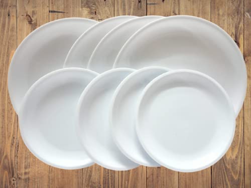Coolkart Microwave Safe Plates Set 8 Pc Combo 4 x Big 27 CM Dia 4 x Small 195cm Pure White Porcelain Look Full PlateQuarter PlateSide PlateSalad PlateSnack Plate - Image 1