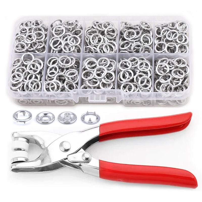 MIFOLEU Snaps for Fabric, MIFOLEU 100 Sets Metal Snaps Buttons with Fastener Pliers Press Tool Kit, Hollow Prong Ring Snap Button Fasteners Kit, Perfect for DIY Crafts Clothes Hats and Sewing(9.5mm / 400 PCS) - Image 1