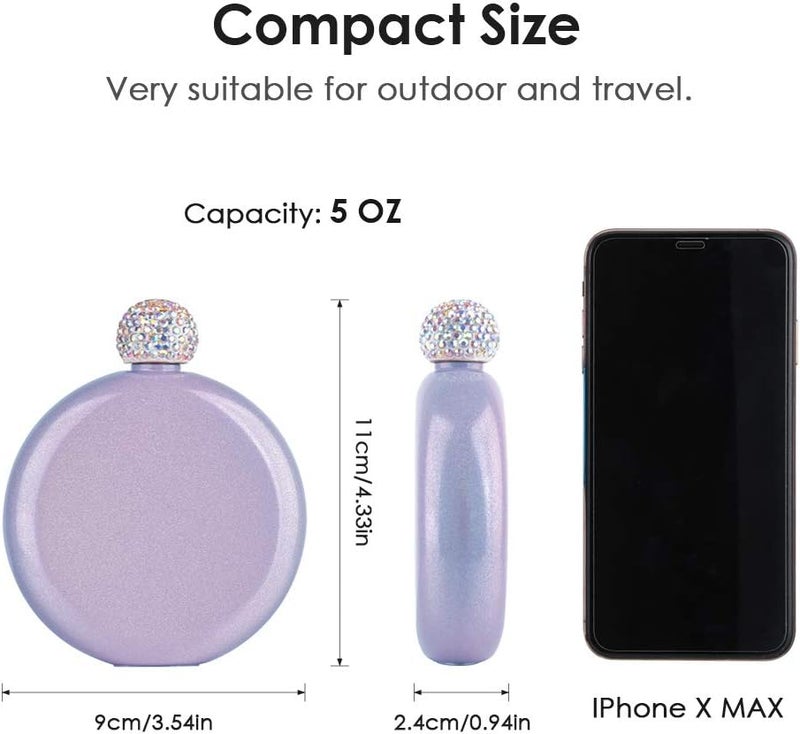 Junya Stainless Steel Hip Flask for Lady,Cute Whiskey Flasks with Glitter Coating,Portable Alcohol Flask for Club Party and Evening,Capacity 5 oz - Image 5