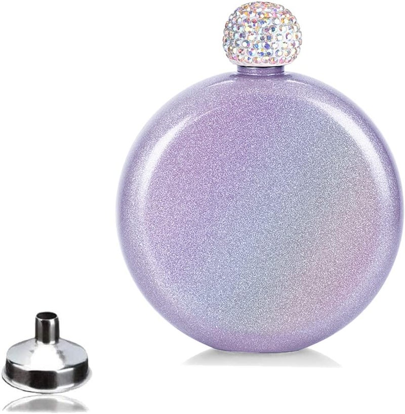 Junya Stainless Steel Hip Flask for Lady,Cute Whiskey Flasks with Glitter Coating,Portable Alcohol Flask for Club Party and Evening,Capacity 5 oz - Image 1