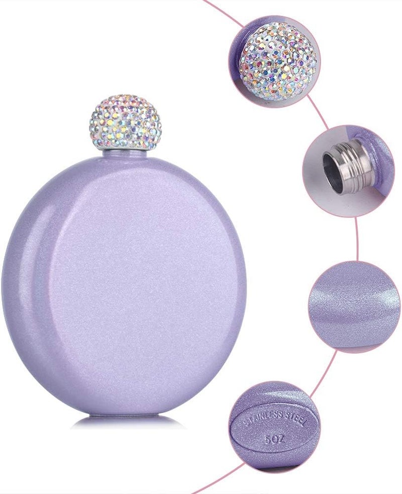 Junya Stainless Steel Hip Flask for Lady,Cute Whiskey Flasks with Glitter Coating,Portable Alcohol Flask for Club Party and Evening,Capacity 5 oz - Image 3