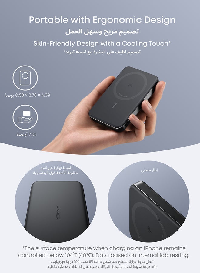 SYOSI Anker MagGo Power Bank, Ultra-Slim 10,000mAh Magnetic Portable Charger, Qi2 Certified 15W Ultra-Fast MagSafe-Compatible Battery Pack, PD 30W, Ergonomic Design, For iPhone 17/16/15/14 Series Only - Image 5