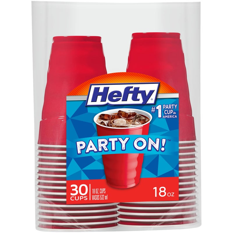 Hefty Party On Disposable Plastic Cups Red 18 Ounce 30 Count