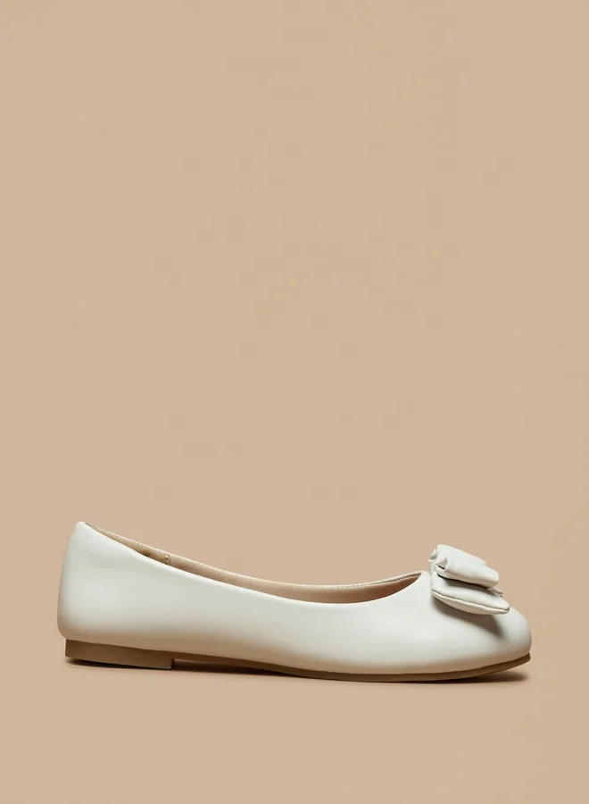 ميسي حذاء باليرينا بنعل ثابت مستدير من الأمام مع تفاصيل فيونكة للبنات الصغار