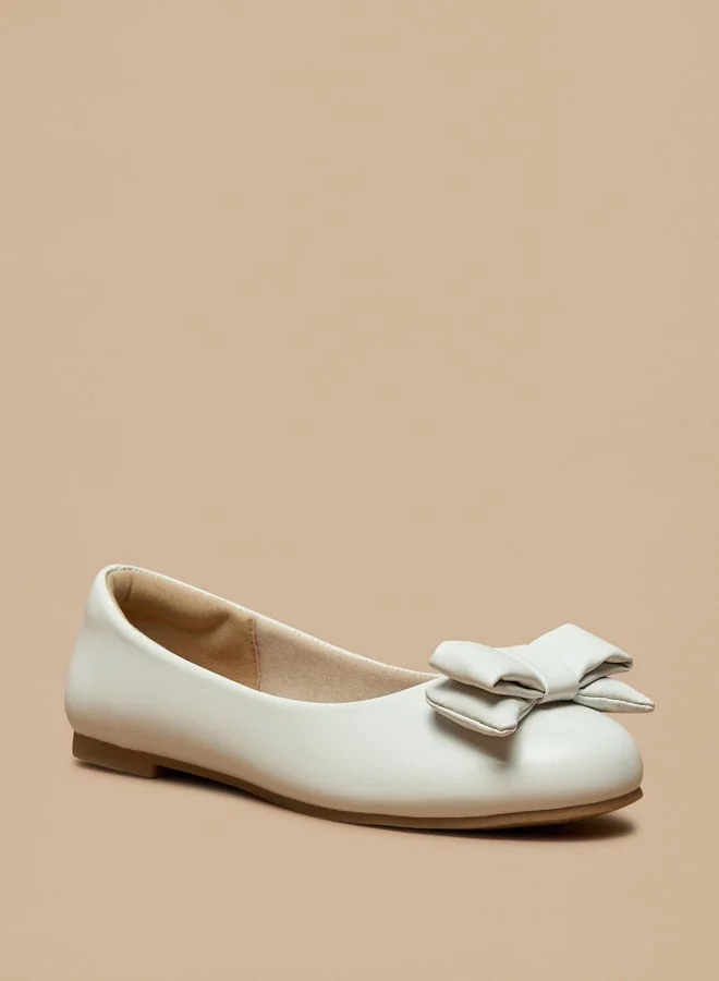 ميسي حذاء باليرينا بنعل ثابت مستدير من الأمام مع تفاصيل فيونكة للبنات الصغار