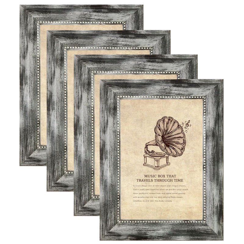 Tkygu 4X6 Picture Frames Set Of 4 Vintage Photo Frame  Rustic Retro Photo Frame With Real Glass Decorative Art Wall Mount And Tabletop Display Family Friends Wedding Gift - Image 1