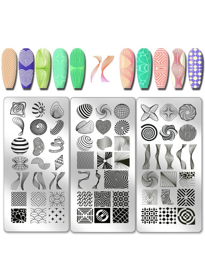 PH PandaHall 3pcs 3D Line Nail Stamp Plate Spiral Line Print Art Template Stainless Steel Nail Image Plate Geometric Lines Pattern Nails Art Stencils for Women DIY Printing 47x23 inch - Image 2