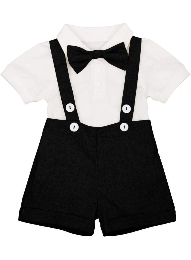 IDOPIP IDOPIP Baby Boys Formal Suit Set Short Sleeve Romper Suspenders Shorts Pants Bowtie Wedding Tuxedo Outfits Cake Smash Clothes  - Image 1