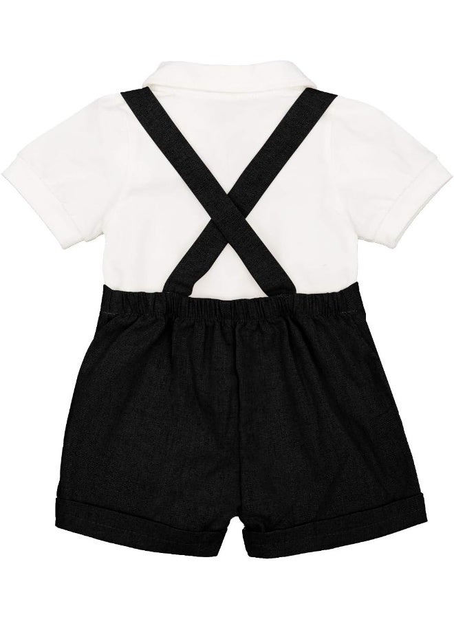 IDOPIP IDOPIP Baby Boys Formal Suit Set Short Sleeve Romper Suspenders Shorts Pants Bowtie Wedding Tuxedo Outfits Cake Smash Clothes  - Image 2