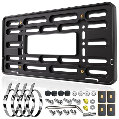 FBJTDQ Front License Plate Holder Bracket Universal Plastic Front Car Tag Mounting Frame with Copper Thread with AntiTheft Screws Stainless Steel Ties for 2 PreDrill Holes Bumper - Image 1