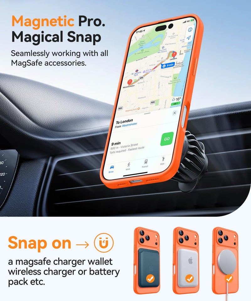 CANSHN Magnetic Compatible with iPhone 17 Pro Max Case, Upgraded [Full Camera Protection] [Compatible with Magsafe] [Translucent Matte] Shockproof Protective Phone Cover 6.9 Inch - Orange - Image 5
