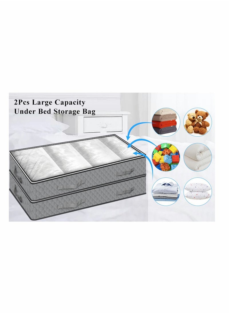 SYOSI - Under Bed Storage 2 Pack Fabric Underbed Storage Containers with Reinforced Handles And Clear Window Foldable Bedroom Organizer Bags Bin for Blankets Clothes Comforters Toys Grey - Image 1