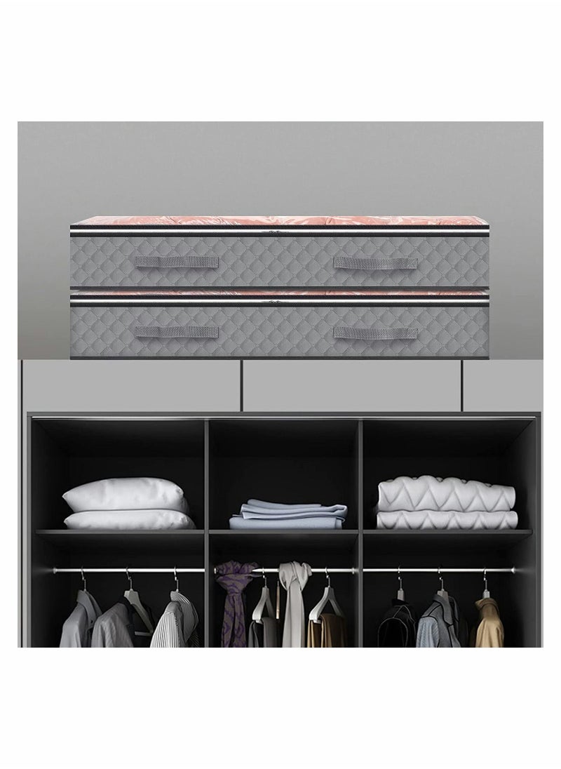 SYOSI - Under Bed Storage 2 Pack Fabric Underbed Storage Containers with Reinforced Handles And Clear Window Foldable Bedroom Organizer Bags Bin for Blankets Clothes Comforters Toys Grey - Image 1