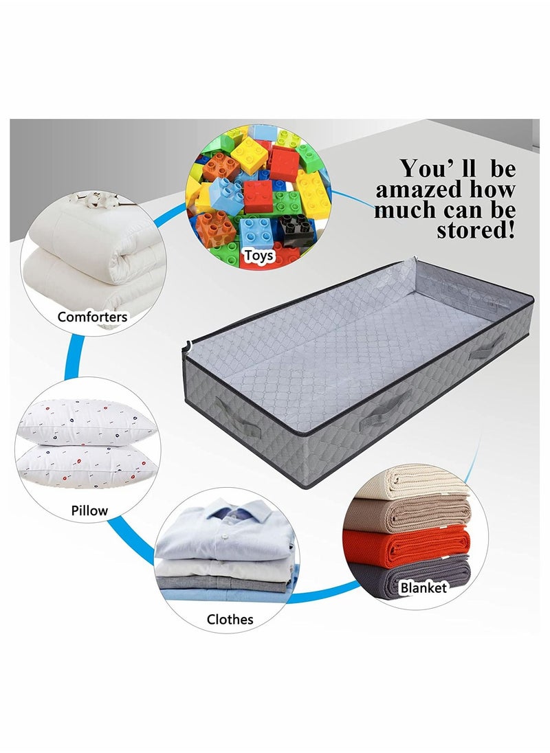 SYOSI - Under Bed Storage 2 Pack Fabric Underbed Storage Containers with Reinforced Handles And Clear Window Foldable Bedroom Organizer Bags Bin for Blankets Clothes Comforters Toys Grey - Image 1