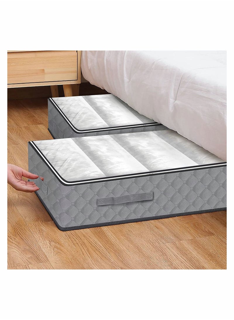 SYOSI - Under Bed Storage 2 Pack Fabric Underbed Storage Containers with Reinforced Handles And Clear Window Foldable Bedroom Organizer Bags Bin for Blankets Clothes Comforters Toys Grey - Image 1