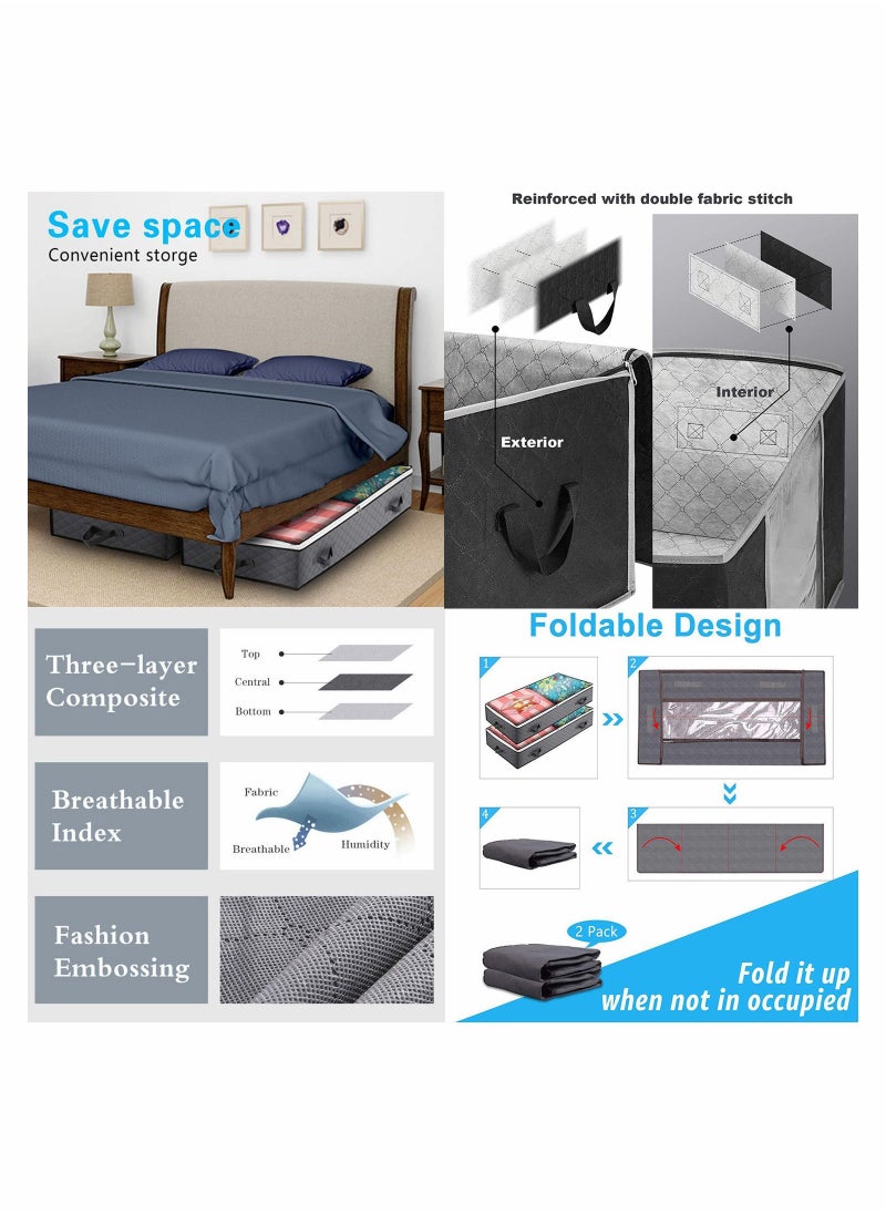 SYOSI - Under Bed Storage 2 Pack Fabric Underbed Storage Containers with Reinforced Handles And Clear Window Foldable Bedroom Organizer Bags Bin for Blankets Clothes Comforters Toys Grey - Image 1