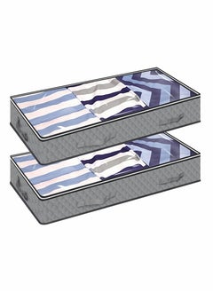 Under Bed Storage 2 Pack Fabric Underbed Storage Containers with Reinforced Handles And Clear Window Foldable Bedroom Organizer Bags Bin for Blankets Clothes Comforters Toys Grey