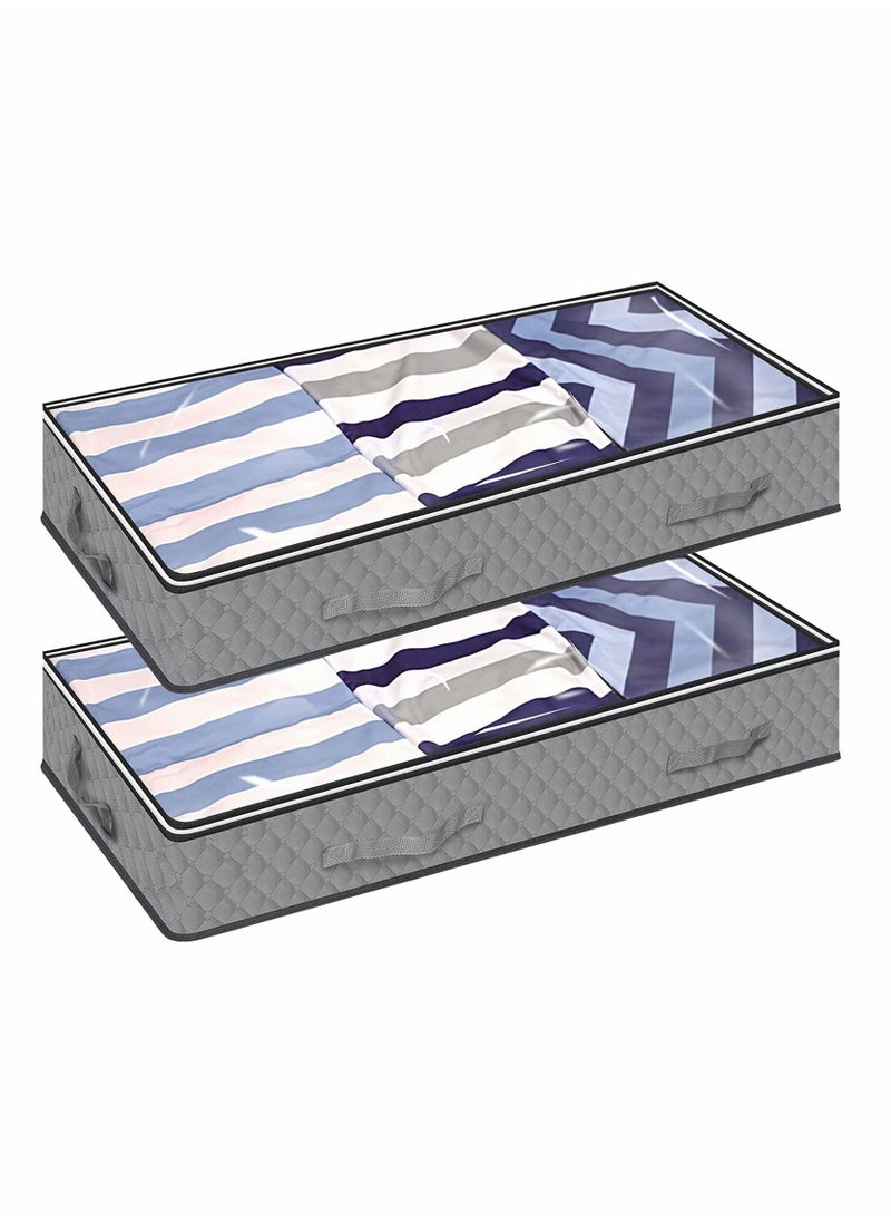 SYOSI - Under Bed Storage 2 Pack Fabric Underbed Storage Containers with Reinforced Handles And Clear Window Foldable Bedroom Organizer Bags Bin for Blankets Clothes Comforters Toys Grey - Image 1