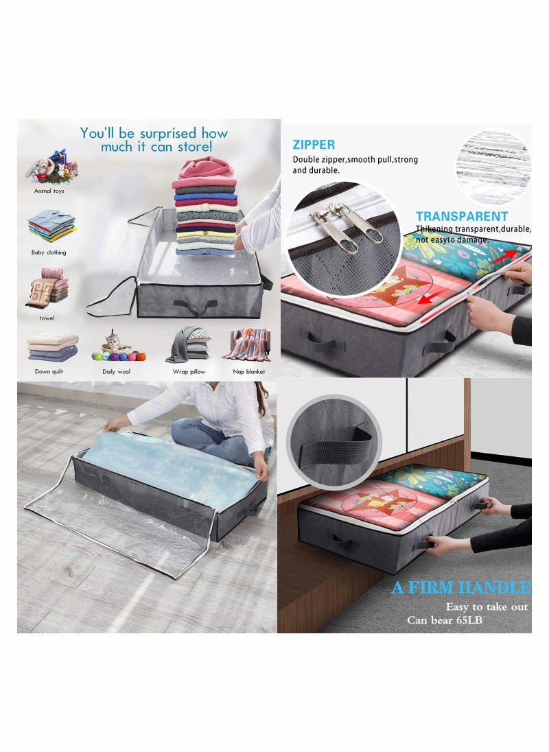 SYOSI - Under Bed Storage 2 Pack Fabric Underbed Storage Containers with Reinforced Handles And Clear Window Foldable Bedroom Organizer Bags Bin for Blankets Clothes Comforters Toys Grey - Image 1