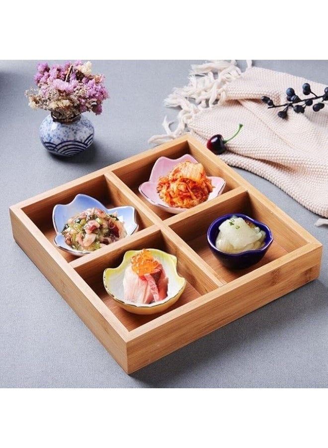 Wooden snack plate divided into 4 compartments, measuring 20*20*5 - Image 1