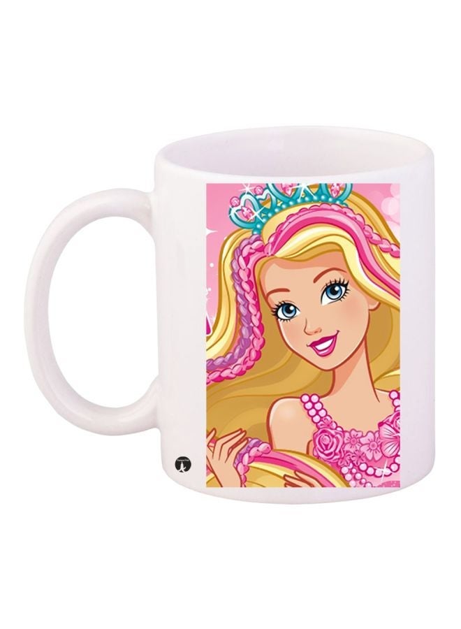 RYN Barbie Printed Coffee Mug White/Pink/Yellow 11ounce