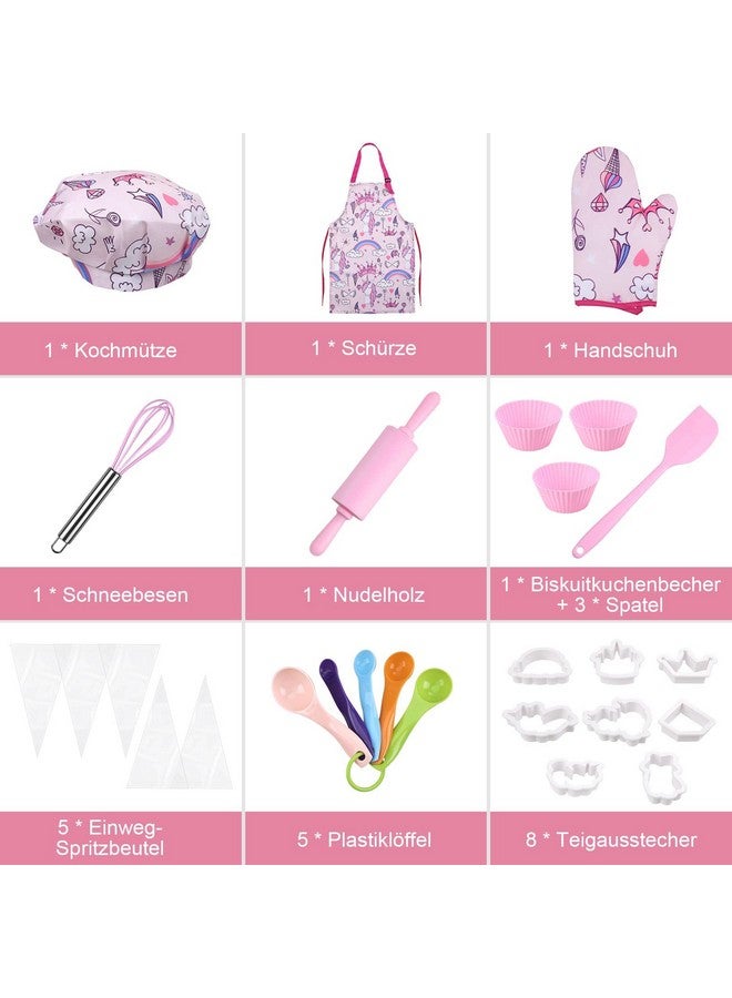Anpro Complete Kids Cooking And Baking Set 27 Pcs Includes Aprons For Girls Chef Hat Mitt & Utensil To Dress Up Chef Costume Career Role Play For 37 Years Girls - Image 3