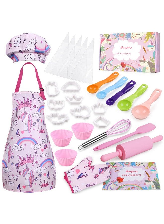 Anpro Complete Kids Cooking And Baking Set 27 Pcs Includes Aprons For Girls Chef Hat Mitt & Utensil To Dress Up Chef Costume Career Role Play For 37 Years Girls - Image 2