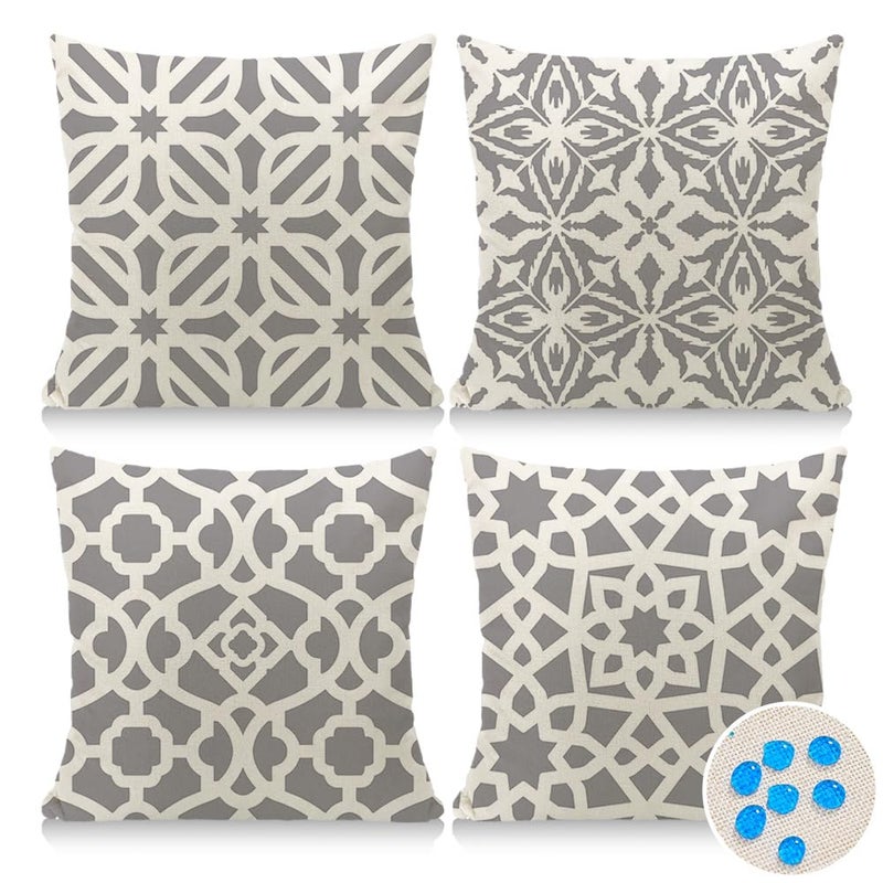 Cirzone Outdoor Pillow Covers 18x18 Set of 4 Morden Grey and White Geometric Patterns Waterproof Throw Outdoor Pillows Boho Decorations for Funiture Patio Garden Home