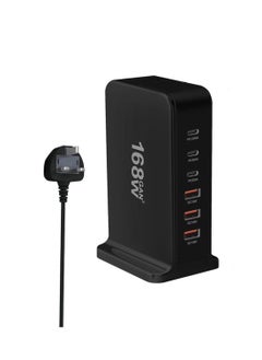 DIGI CORE Multi USB Charger, 168W USB C Fast Charger 8-Port Charging Station Portable USB And Type C Charging Station, Wall Charger Power Strip Adapter 168W Gan USB Type C Fast Charger, Multiple Use UK Plug Black  - Image 1