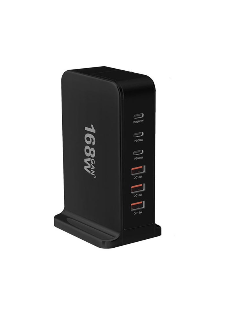 DIGI CORE Multi USB Charger, 168W USB C Fast Charger 8-Port Charging Station Portable USB And Type C Charging Station, Wall Charger Power Strip Adapter 168W Gan USB Type C Fast Charger, Multiple Use UK Plug Black  - Image 2
