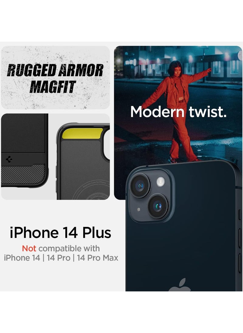 Spigen - Spigen Rugged Armor (MagFit) Case Compatible with MagSafe, Designed for Apple iPhone 14 Plus (2022) - Matte Black - Image 1