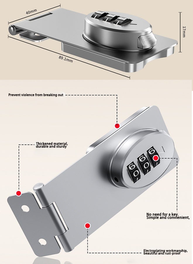 Combination Lock – 3-Digit Combination Lock for Cabinet Doors – Twist Knob Hasp Latch Lock with Password Code –  Cabinet Door Latch for Kitchen Drawers, Cabinets, Cupboard (Silver) - Image 2