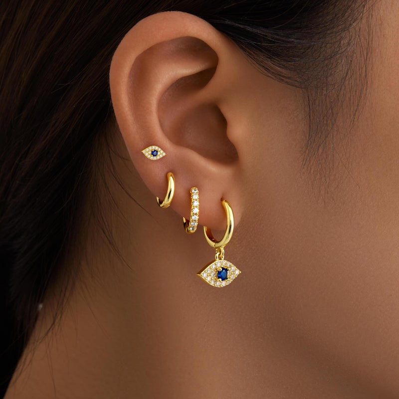 Poxtex Evil Eye Earrings Set for Women, Gold Evil Eye Dangle Stud Hoop Earring Set for Multiple Piercing, Dainty Earrings for Everyday Wear Protection Jewelry - Image 2