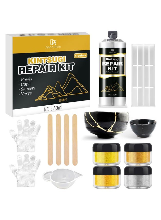 DecorRom Kintsugi Repair Kit - Food Safe Kintsugi Kit Repairs Broken Ceramics, Glass, Jade, Sculptures, Meaningful Pottery - Gold Kintsugi Glue for Ceramics and Porcelain Repair, Japanese Art Kintsugi Craft - Image 1
