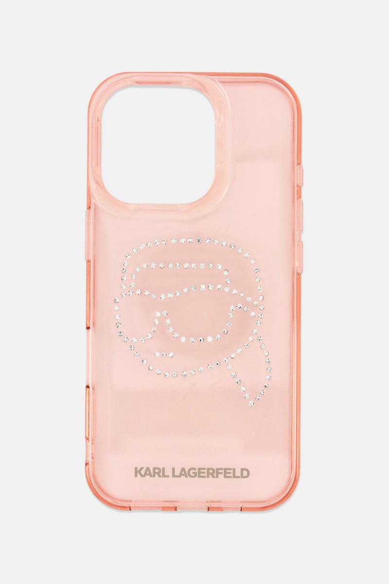Karl Lagerfeld حافظة حماية سيليكون بشعار علامة آيفون 16 برو، وردي - Image 1