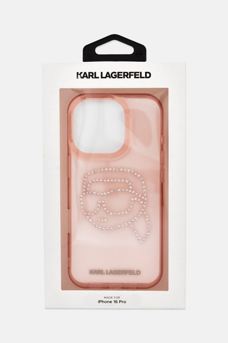 Karl Lagerfeld حافظة حماية سيليكون بشعار علامة آيفون 16 برو، وردي - Image 2