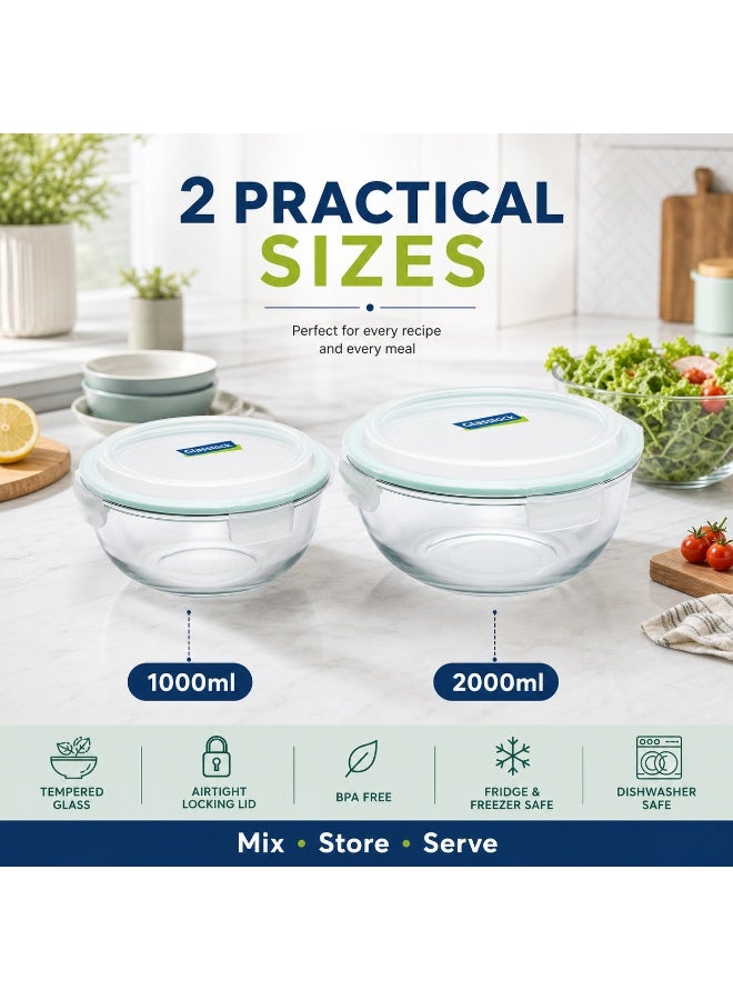 Glasslock MBCB-200 Glass Mixing Bowl 2000ml Salad Bowl Airtight BPA Free Microwave Safe - Image 2