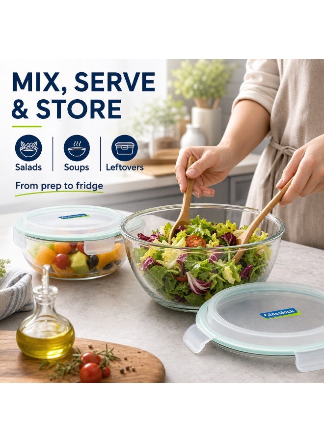 Glasslock MBCB-200 Glass Mixing Bowl 2000ml Salad Bowl Airtight BPA Free Microwave Safe - Image 4