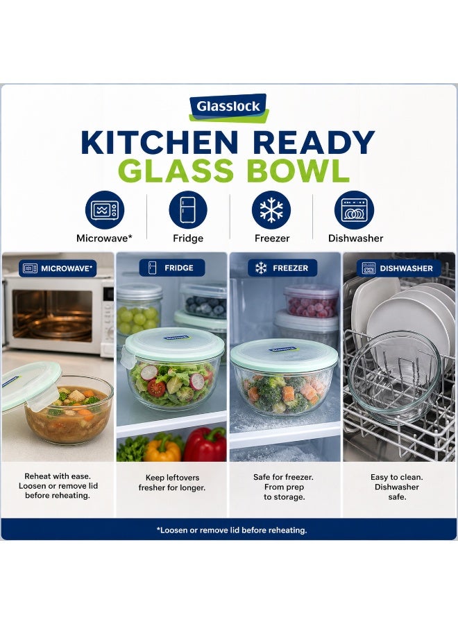 Glasslock MBCB-200 Glass Mixing Bowl 2000ml Salad Bowl Airtight BPA Free Microwave Safe - Image 5