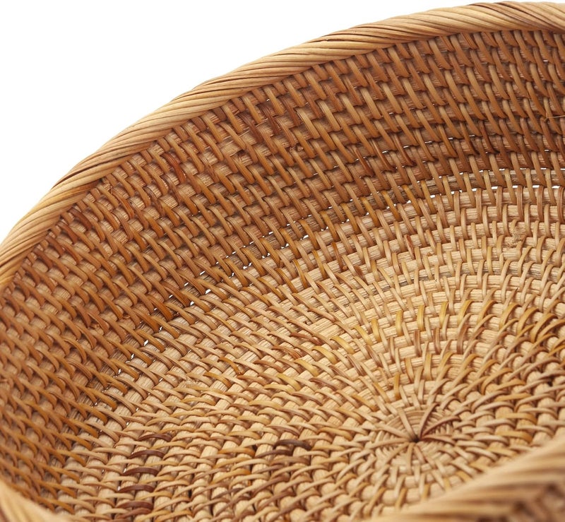 DECRAFTS Round Rattan Fruit Baskets Woven Storage Bowls Key Holder Stackable for Shelf Kitchen Tabletop Natural Set of 3 - Image 3